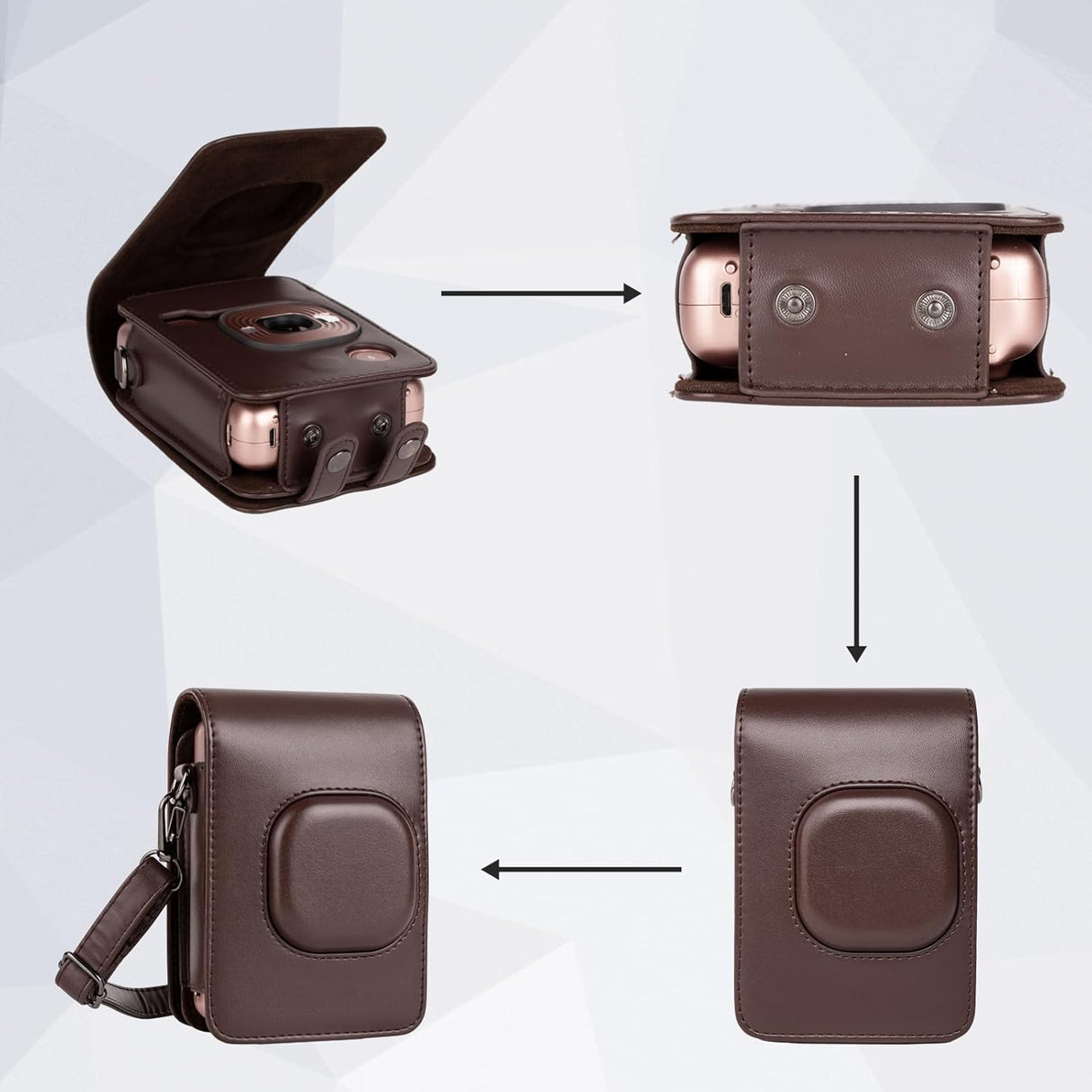 ZIKKON Protective Case for Fuji instax mini liplay Camera with adjustable neck strap quick detachable- Deep bronze