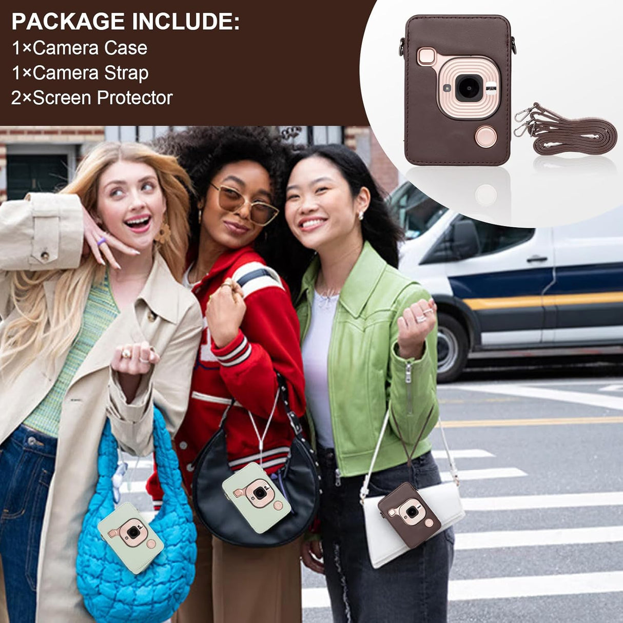 ZIKKON Protective Case for Fuji instax mini liplay Camera with adjustable neck strap quick detachable- Deep bronze