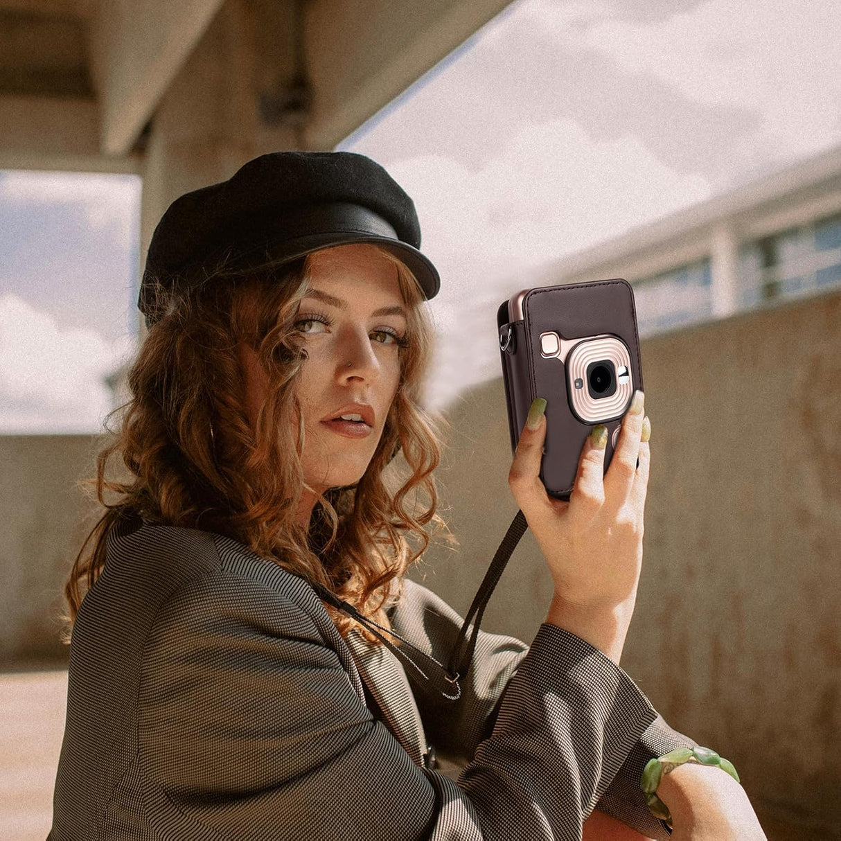 ZIKKON Protective Case for Fuji instax mini liplay Camera with adjustable neck strap quick detachable- Deep bronze