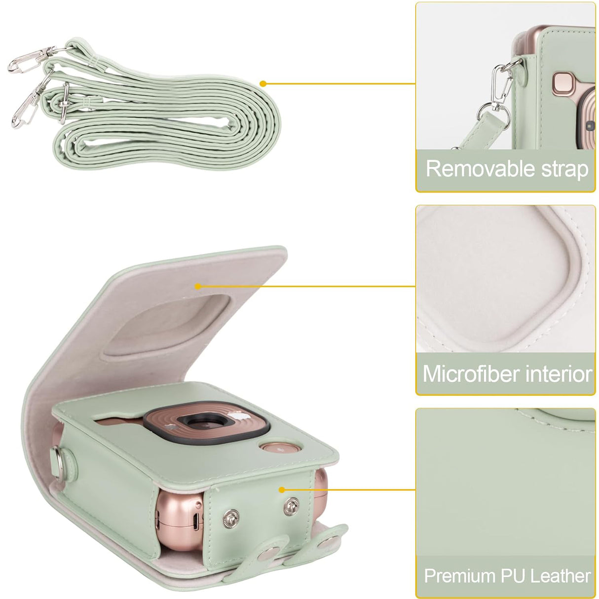 ZIKKON Protective Case for Fuji instax mini liplay Camera with adjustable neck strap quick detachable- Matcha Green