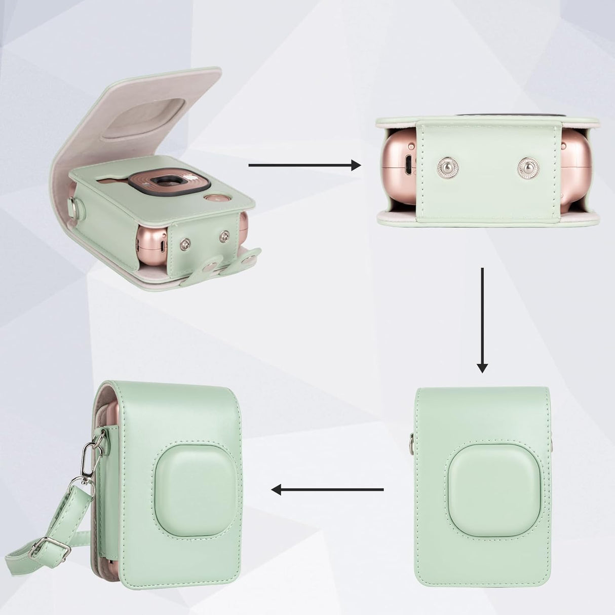 ZIKKON Protective Case for Fuji instax mini liplay Camera with adjustable neck strap quick detachable- Matcha Green