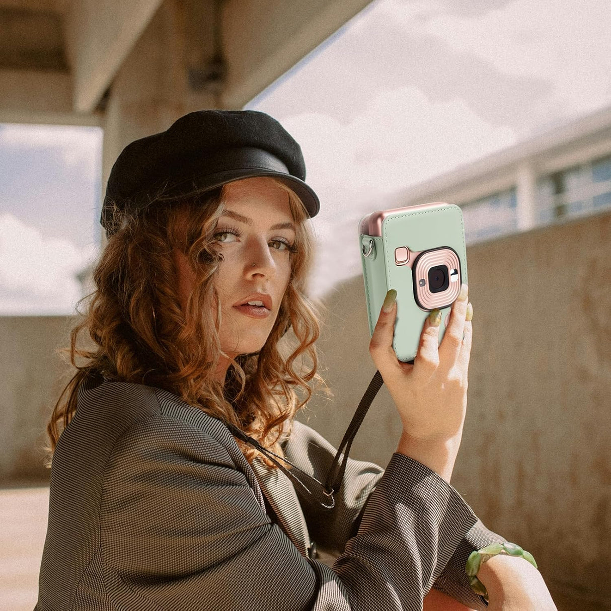 ZIKKON Protective Case for Fuji instax mini liplay Camera with adjustable neck strap quick detachable- Matcha Green