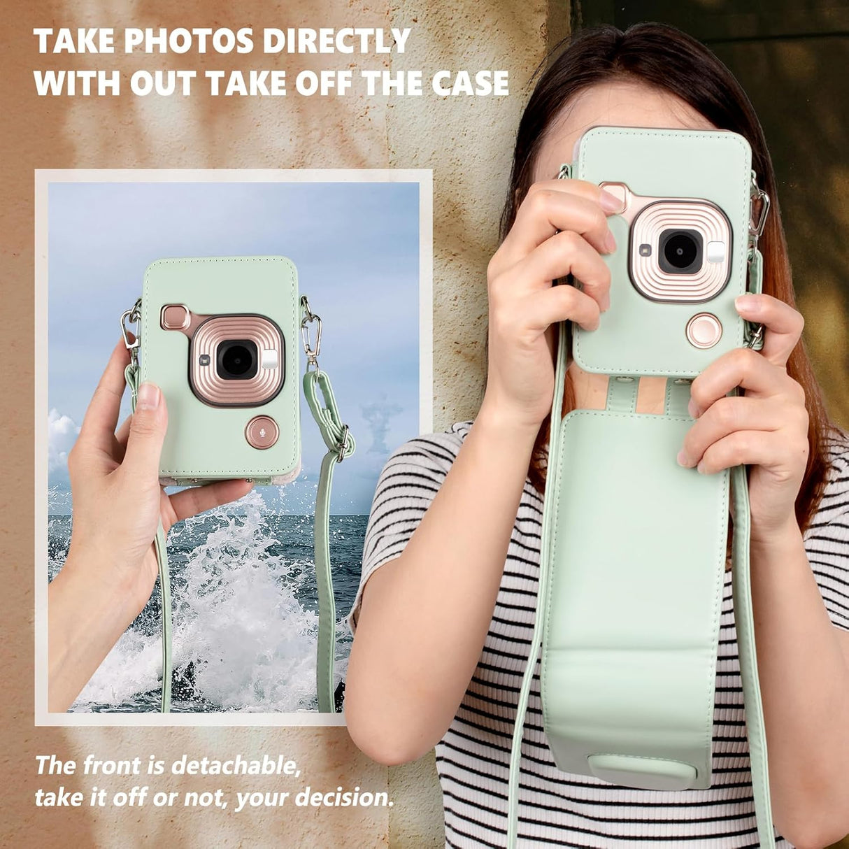 ZIKKON Protective Case for Fuji instax mini liplay Camera with adjustable neck strap quick detachable- Matcha Green