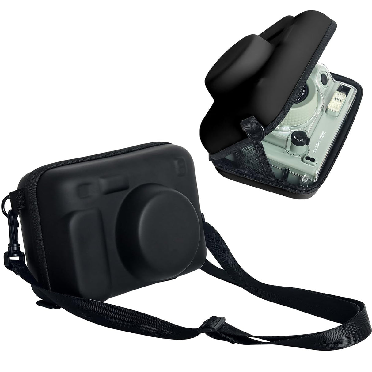 ZIKKON Protective Case for Fujifilm Instax Wide 400/300/210/ Instant Camera, Universal Wide Hard Shell Carrying Case with Removable Adjustable Strap -(Black)