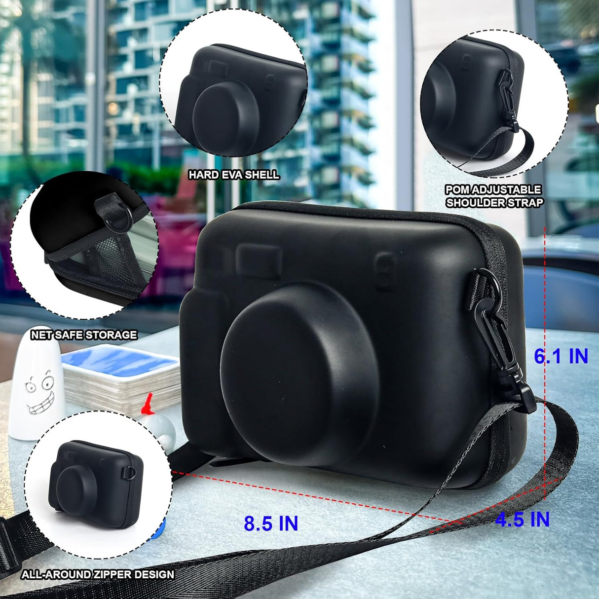 ZIKKON Protective Case for Fujifilm Instax Wide 400/300/210/ Instant Camera, Universal Wide Hard Shell Carrying Case with Removable Adjustable Strap -(Black)