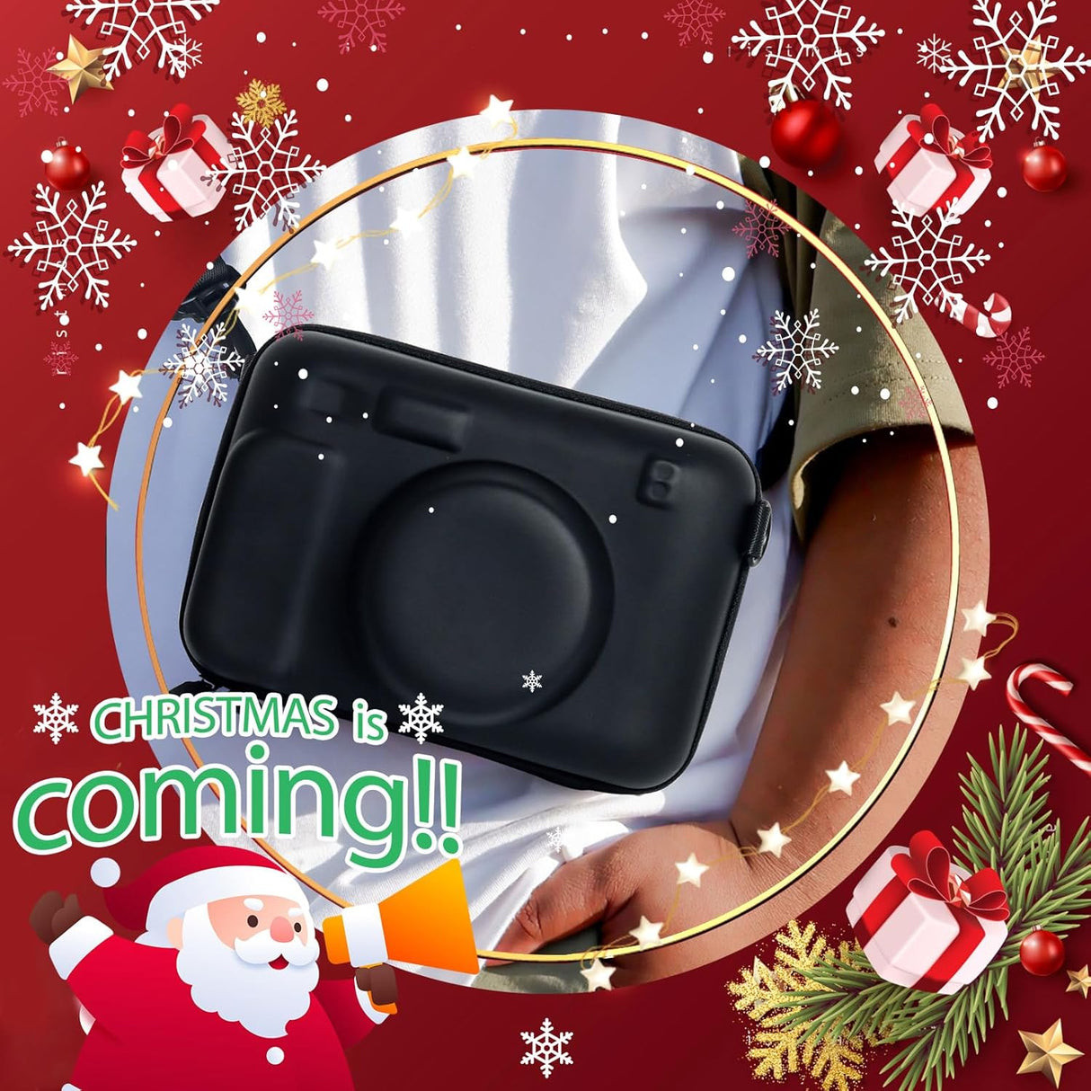 ZIKKON Protective Case for Fujifilm Instax Wide 400/300/210/ Instant Camera, Universal Wide Hard Shell Carrying Case with Removable Adjustable Strap -(Black)