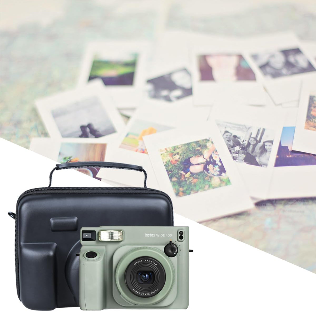 ZIKKON Protective Case for Fujifilm Instax Wide 400/300/210/ Instant Camera, Universal Wide Hard Shell Carrying Case with Removable Adjustable Strap -(Black)