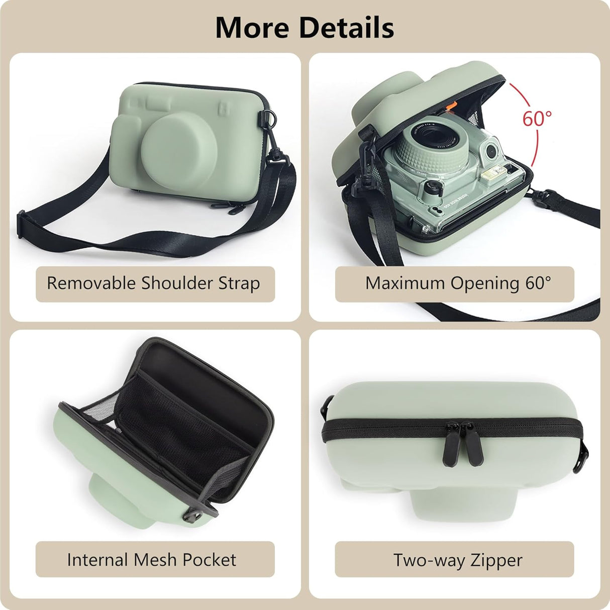 ZIKKON Protective Case for Fujifilm Instax Wide 400/300/210/ Instant Camera, Universal Wide Hard Shell Carrying Case with Removable Adjustable Strap