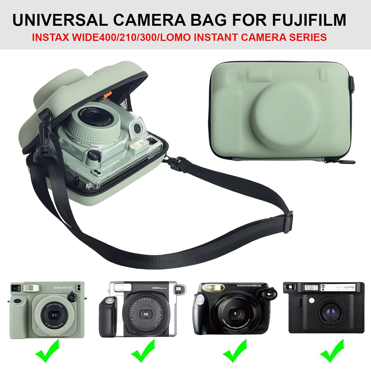 ZIKKON Protective Case for Fujifilm Instax Wide 400/300/210/ Instant Camera, Universal Wide Hard Shell Carrying Case with Removable Adjustable Strap