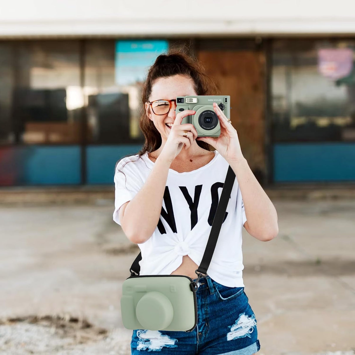 ZIKKON Protective Case for Fujifilm Instax Wide 400/300/210/ Instant Camera, Universal Wide Hard Shell Carrying Case with Removable Adjustable Strap