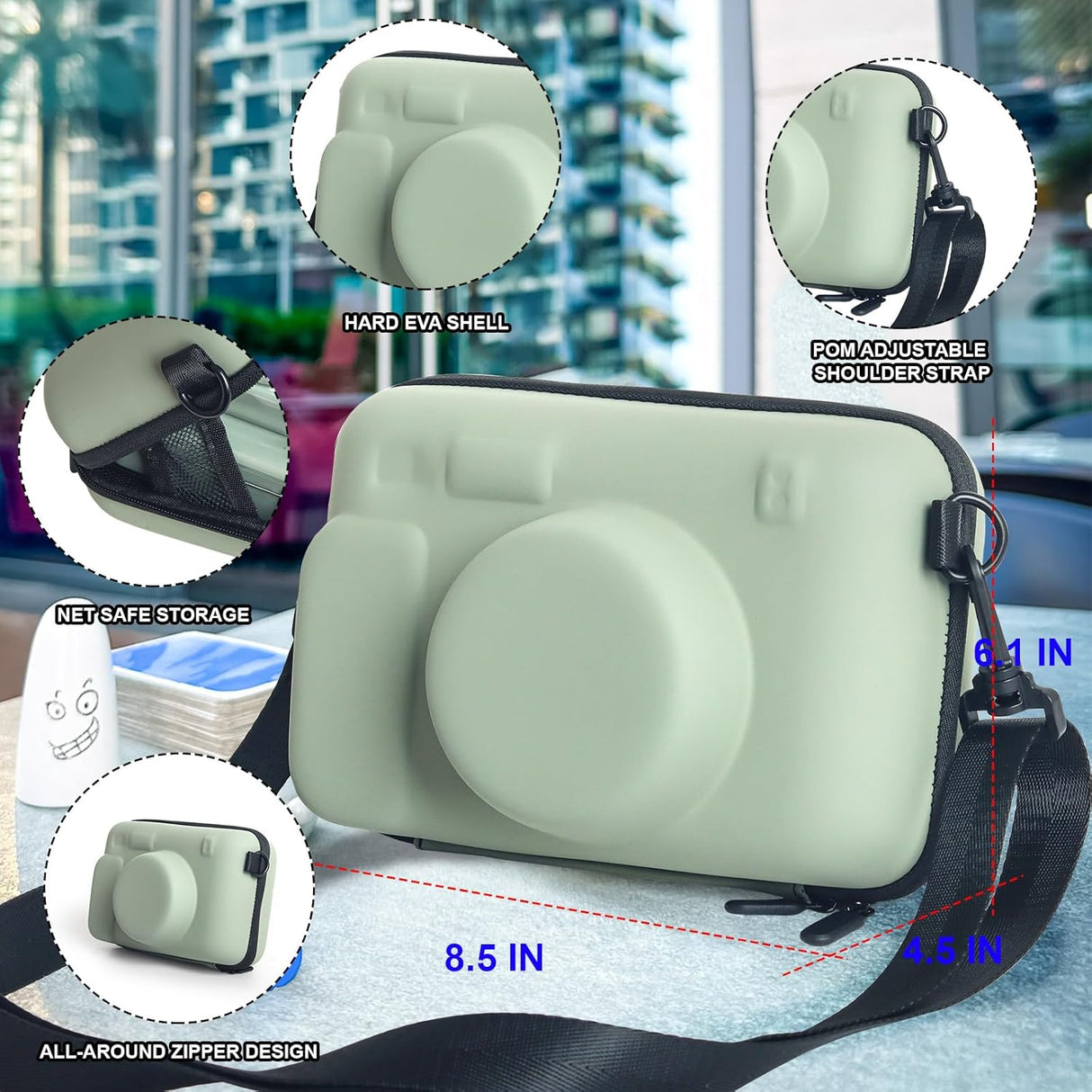 ZIKKON Protective Case for Fujifilm Instax Wide 400/300/210/ Instant Camera, Universal Wide Hard Shell Carrying Case with Removable Adjustable Strap