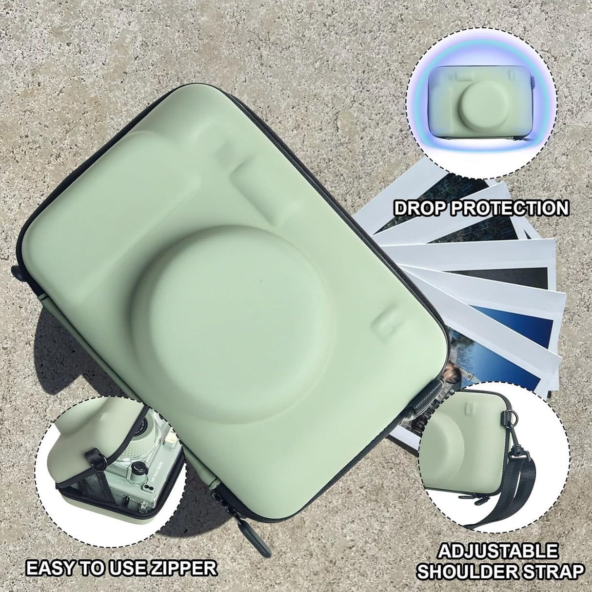 ZIKKON Protective Case for Fujifilm Instax Wide 400/300/210/ Instant Camera, Universal Wide Hard Shell Carrying Case with Removable Adjustable Strap