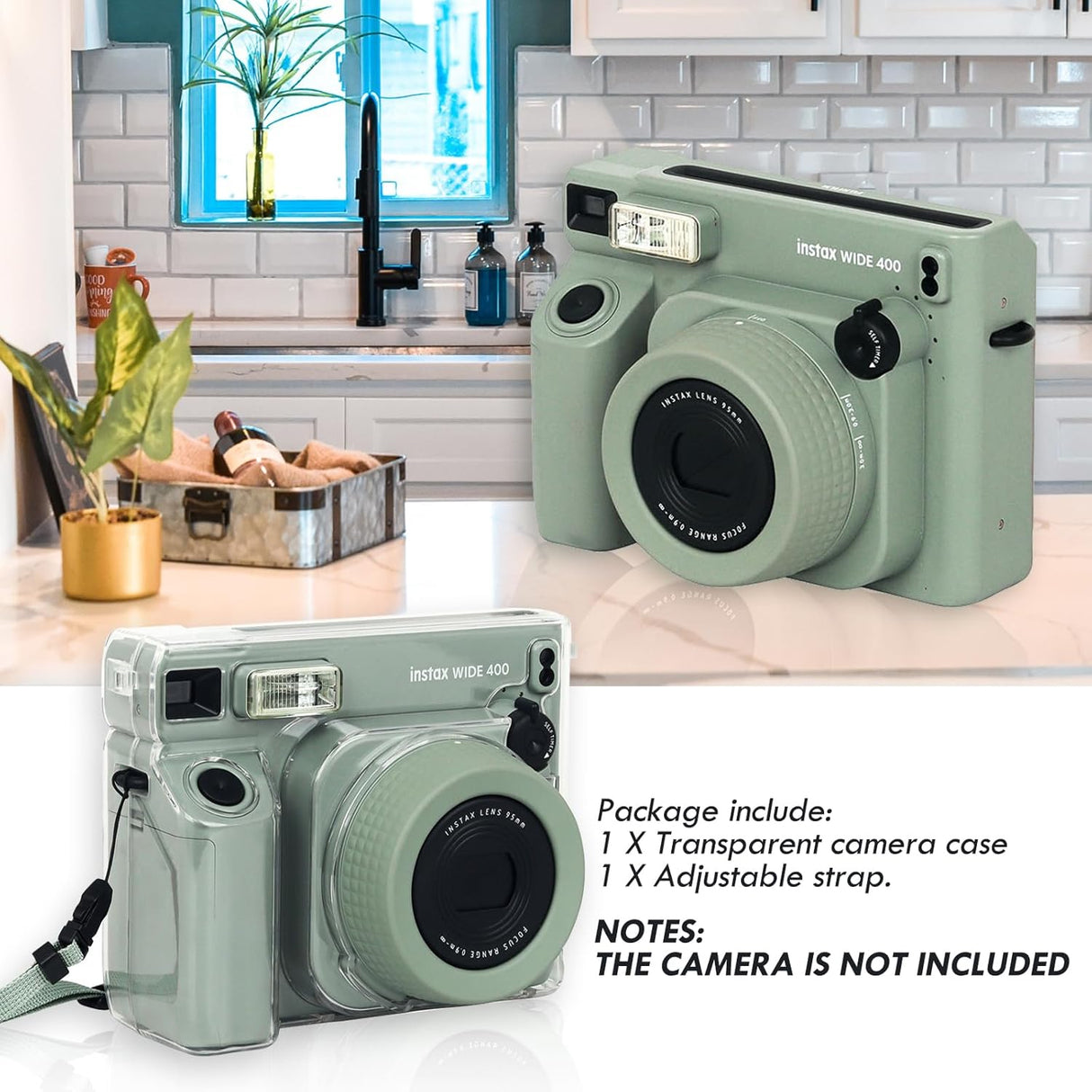 ZIKKON Protective Clear Case for Fujifilm Instax Wide 400 Instant Camera, Clear Cover for Fuji Instax Wide 400 Camera Case, for Instax Wide 400 Case with Shoulder Strap