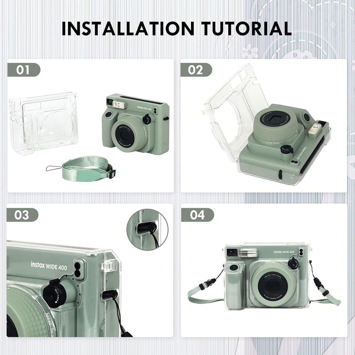 ZIKKON Protective Clear Case for Fujifilm Instax Wide 400 Instant Camera, Clear Cover for Fuji Instax Wide 400 Camera Case, for Instax Wide 400 Case with Shoulder Strap