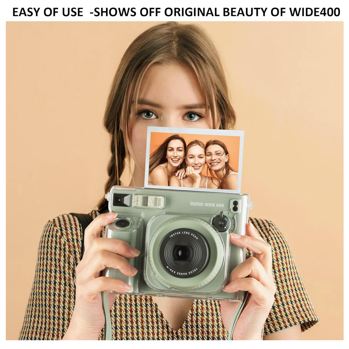 ZIKKON Protective Clear Case for Fujifilm Instax Wide 400 Instant Camera, Clear Cover for Fuji Instax Wide 400 Camera Case, for Instax Wide 400 Case with Shoulder Strap