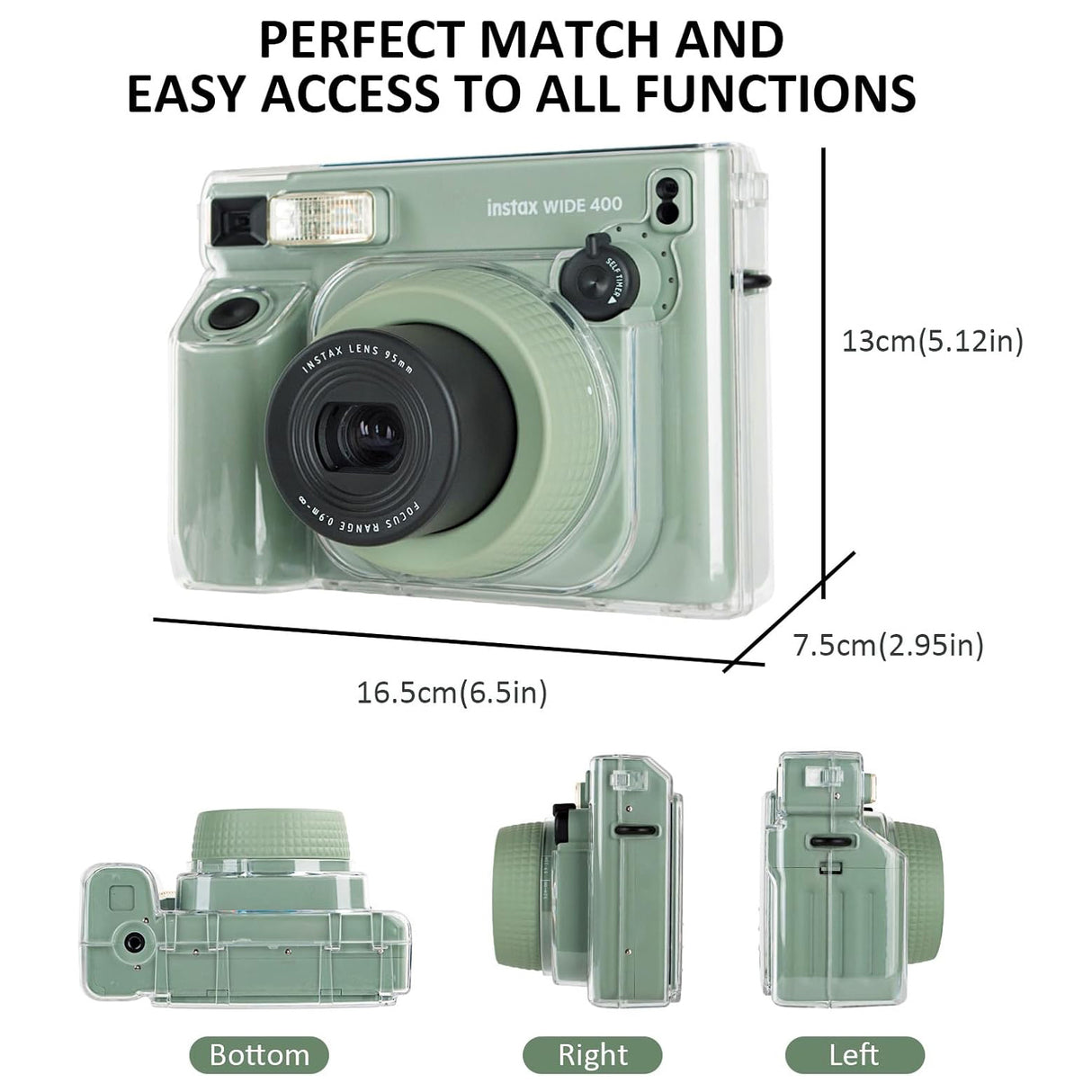 ZIKKON Protective Clear Case for Fujifilm Instax Wide 400 Instant Camera, Clear Cover for Fuji Instax Wide 400 Camera Case, for Instax Wide 400 Case with Shoulder Strap