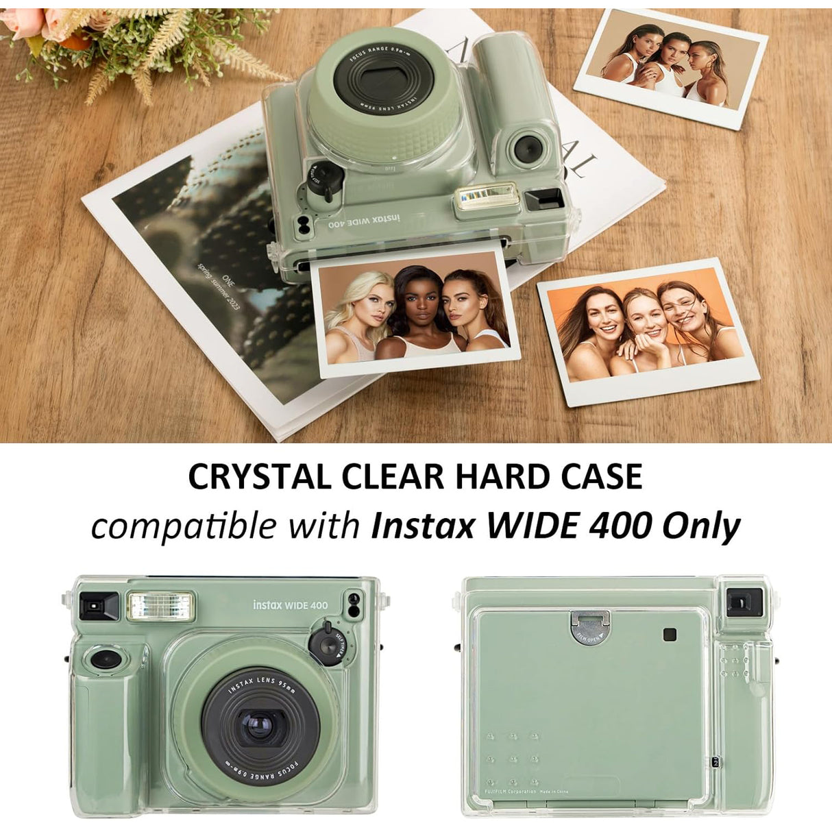 ZIKKON Protective Clear Case for Fujifilm Instax Wide 400 Instant Camera, Clear Cover for Fuji Instax Wide 400 Camera Case, for Instax Wide 400 Case with Shoulder Strap