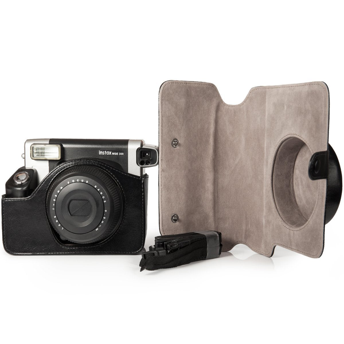 ZIKKON PU Leather Camera Case Compatible with Wide 300 Instant Camera Bag with Shoulder Strap_Black