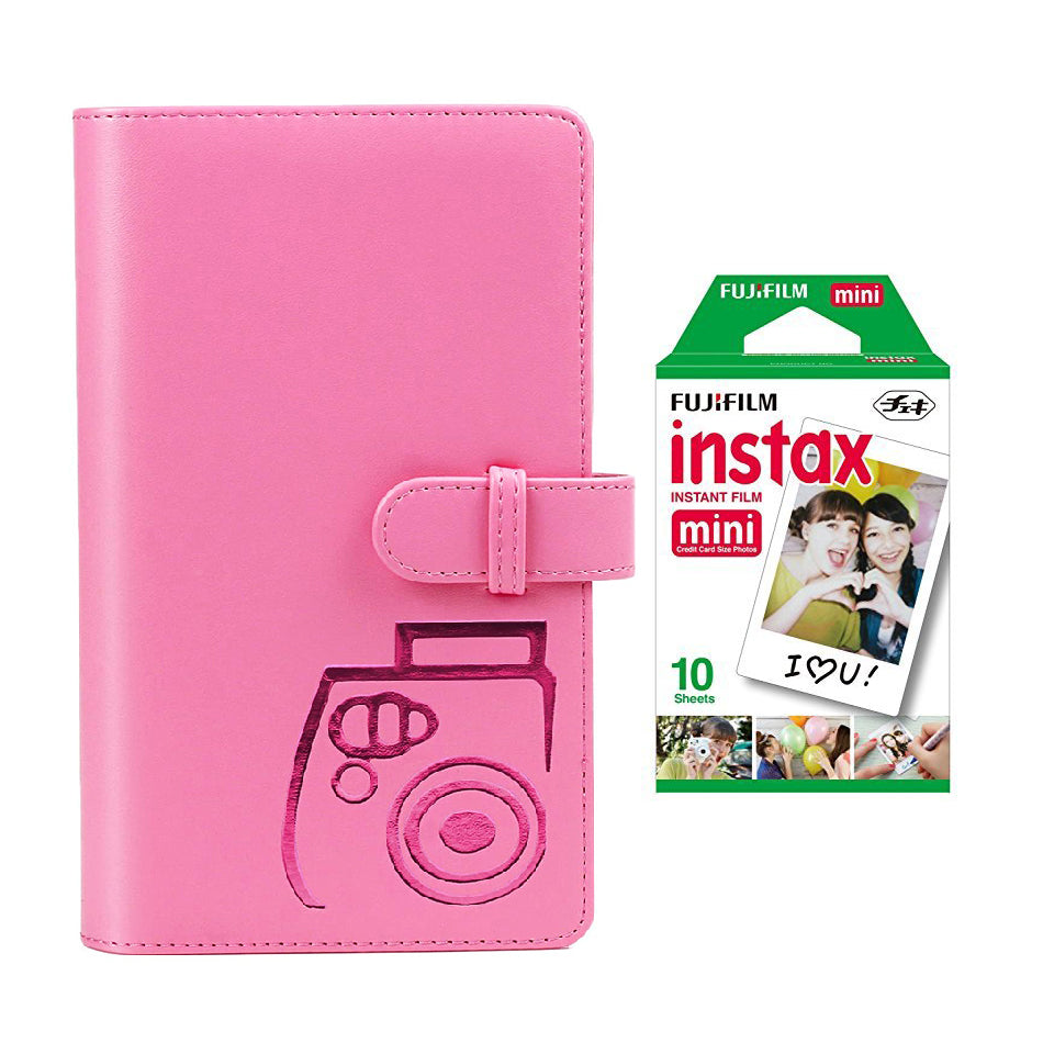 Fujifilm Instax Mini Single Pack 10 Sheets Instant Film with 96-sheet Album for mini film Flamingo pink