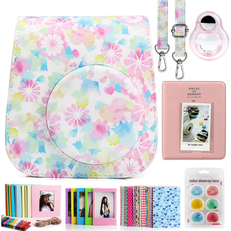 Zikkon Compatible Mini 11 Camera Case Bundle with Album, Filters and Other Accessories for Fujifilm Instax Mini 11 (7 Items) Ink Flower