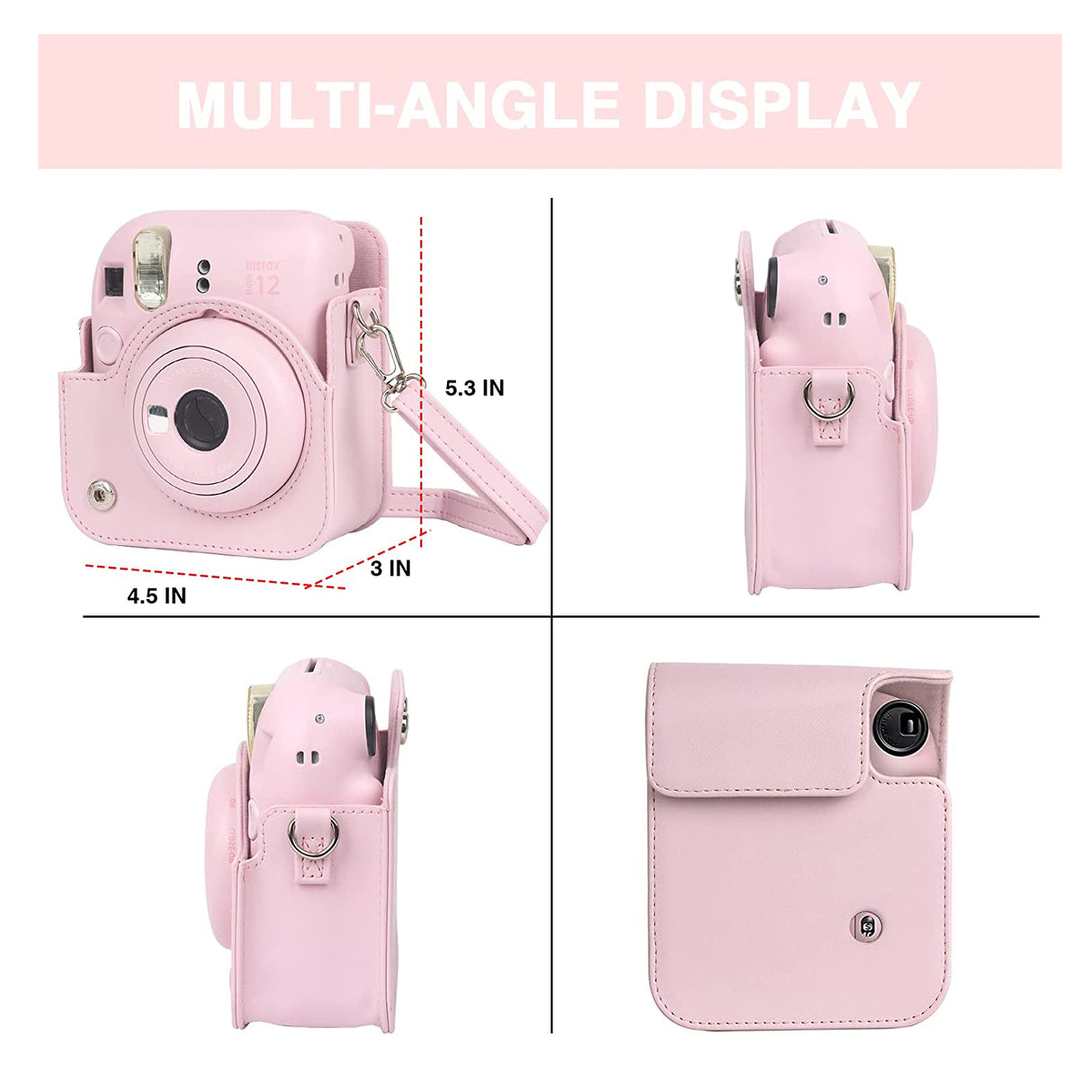 Zikkon Instax Mini 12 Protective Camera Case PU Leather Carrying Bag (Blossom Pink)