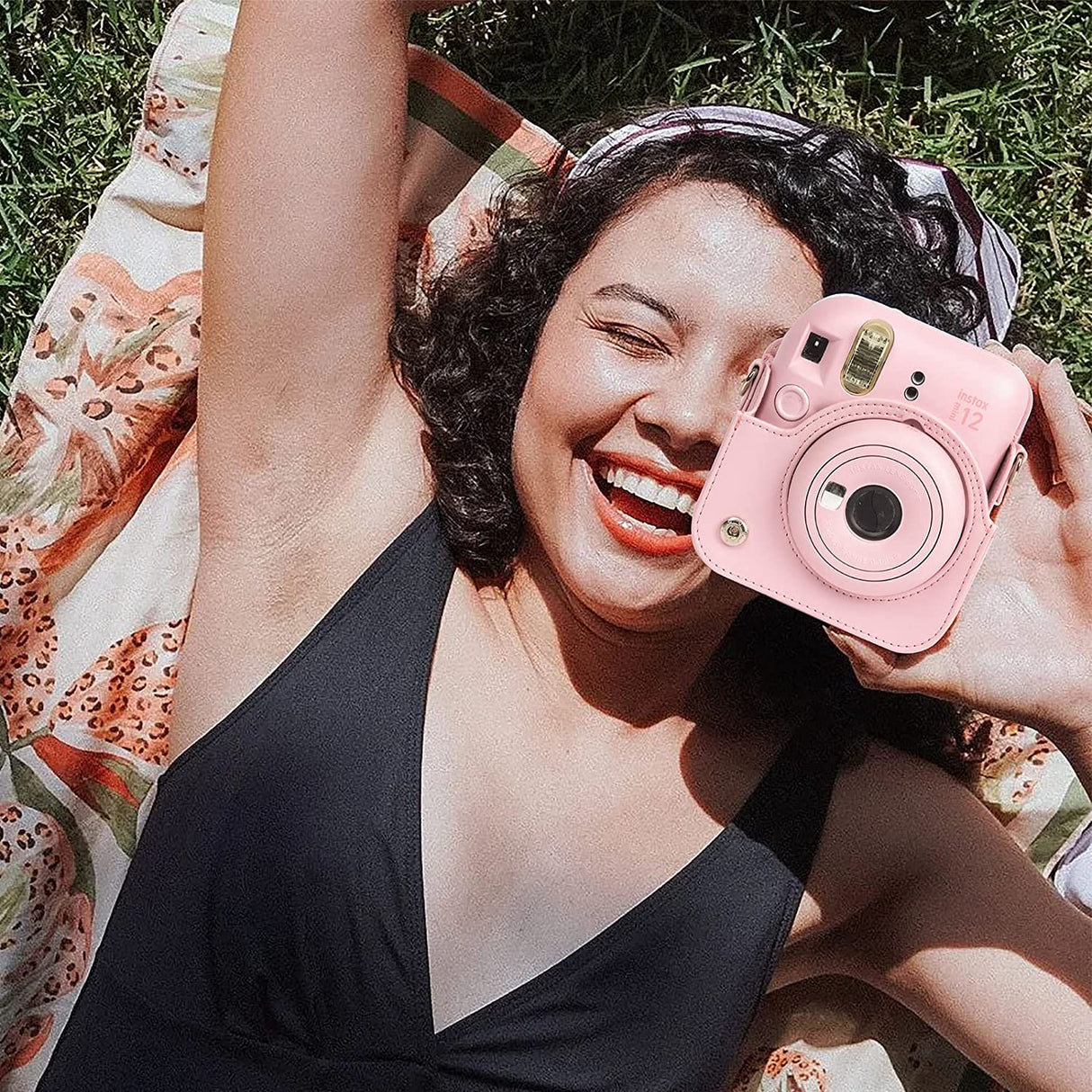 Zikkon Instax Mini 12 Protective Camera Case PU Leather Carrying Bag (Blossom Pink)