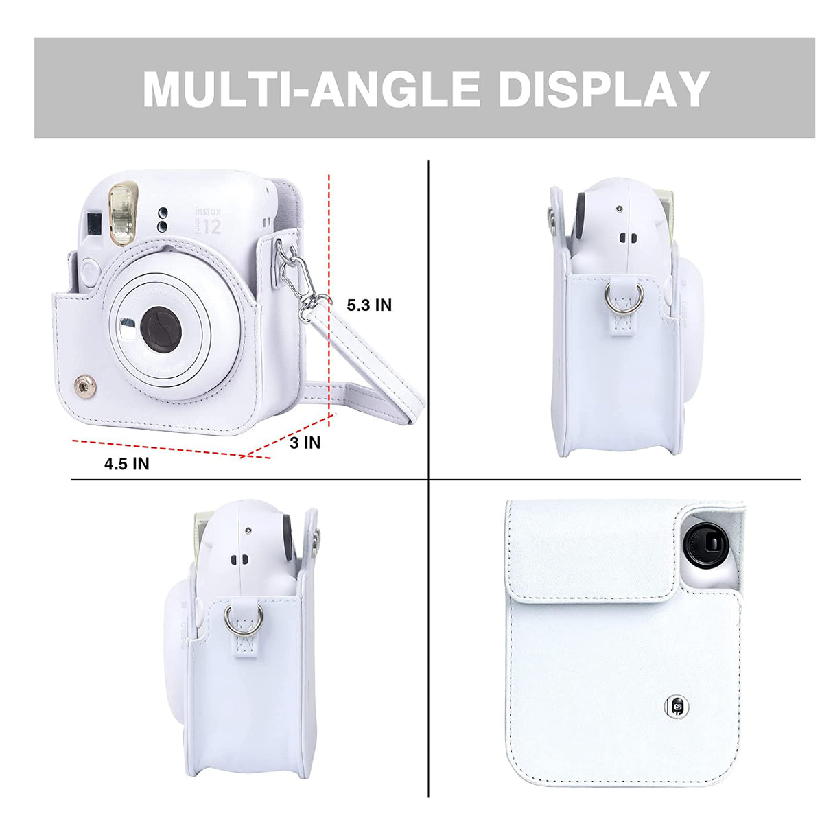 Zikkon Instax Mini 12 Protective Camera Case PU Leather Carrying Bag (Clay White)