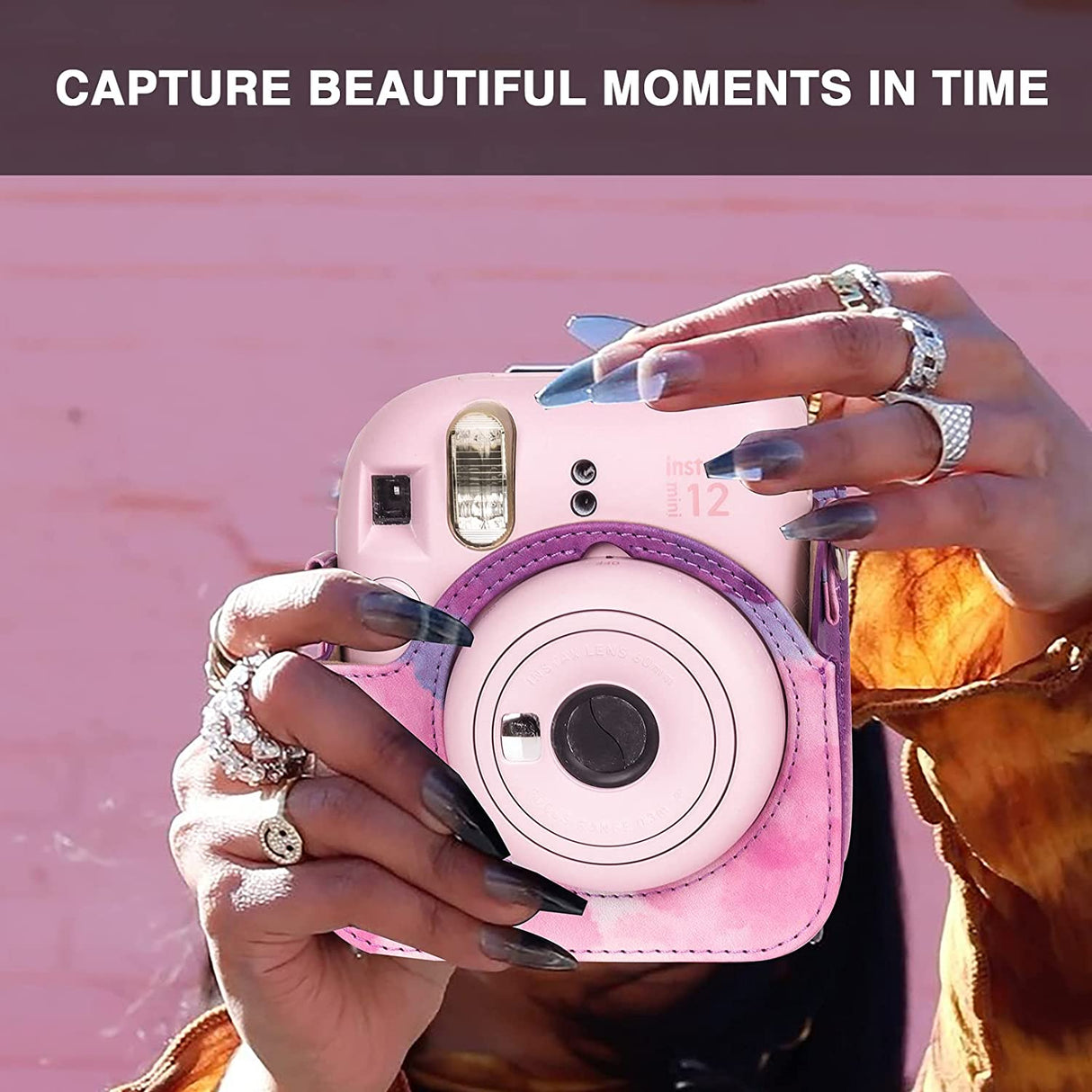 Zikkon Instax Mini 12 Protective Camera Case PU Leather Carrying Bag Pink Cloud