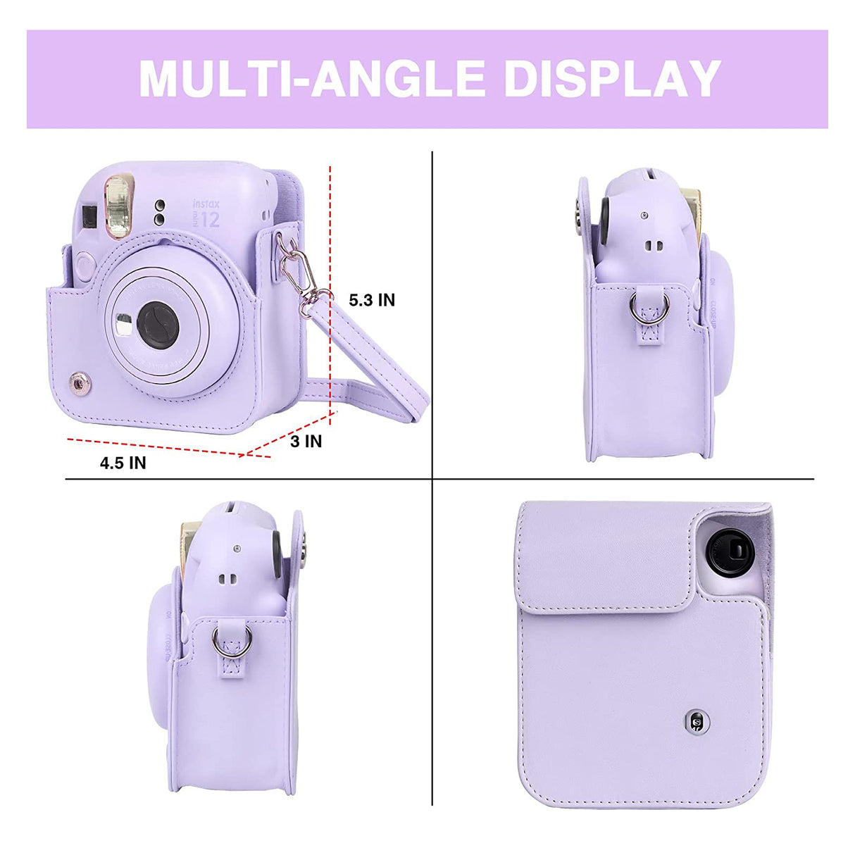 Zikkon Instax Mini 12 Protective Camera Case PU Leather Carrying Bag (Lilac Purple)