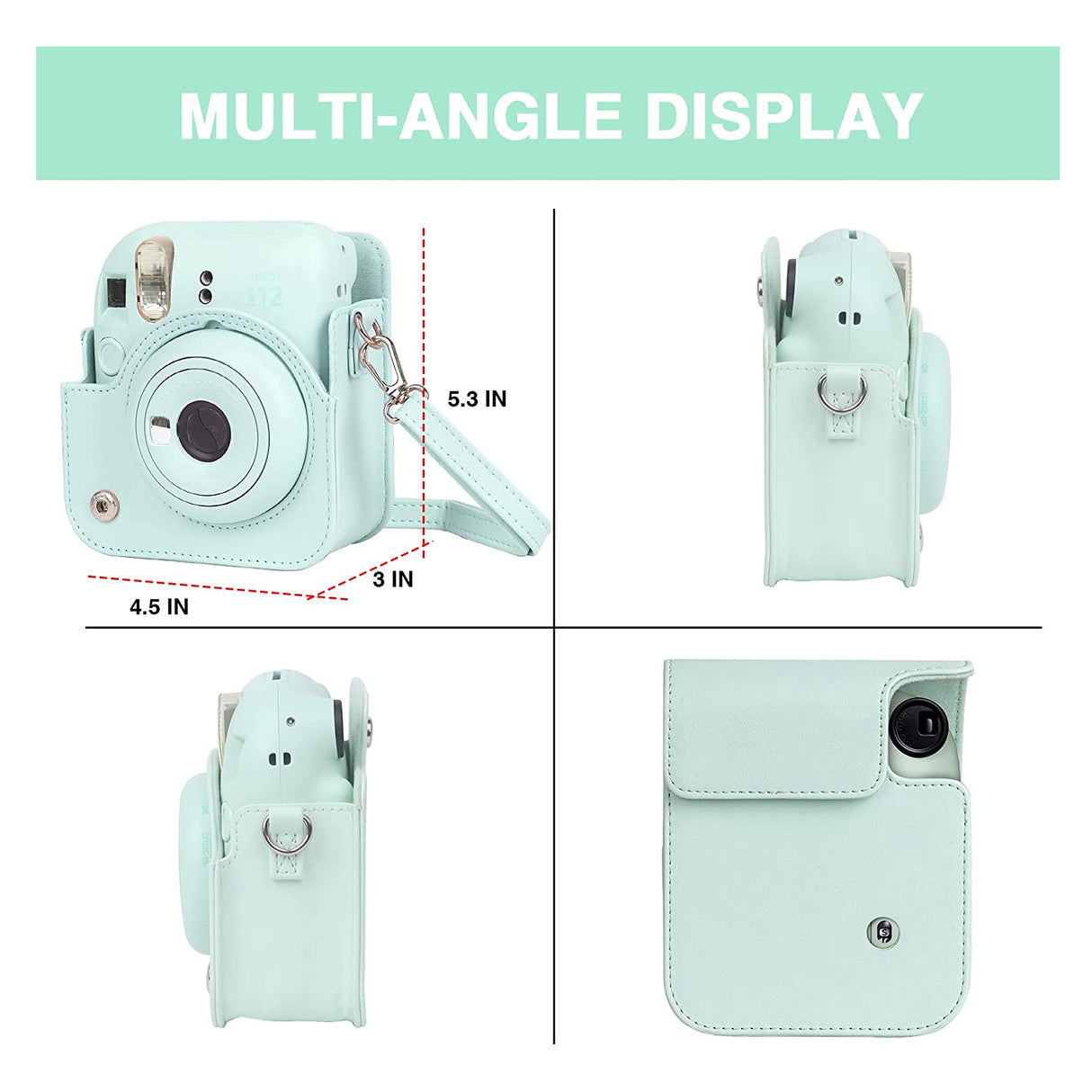 Zikkon Instax Mini 12 Protective Camera Case PU Leather Carrying Bag (Mint Green)