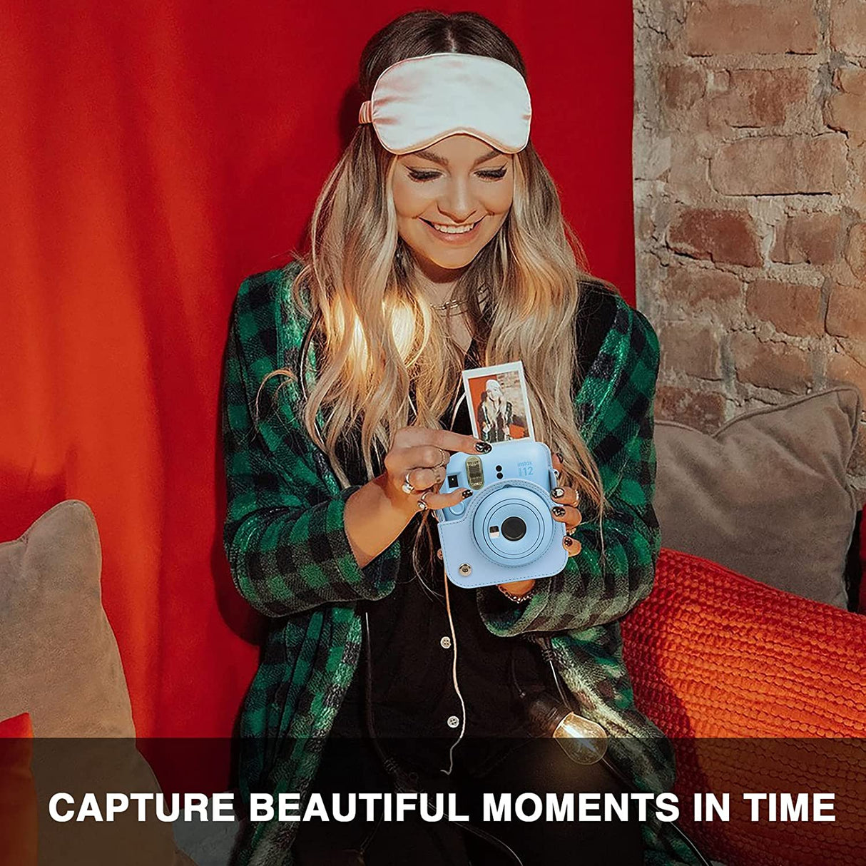 Zikkon Instax Mini 12 Protective Camera Case PU Leather Carrying Bag (Pastel Blue)