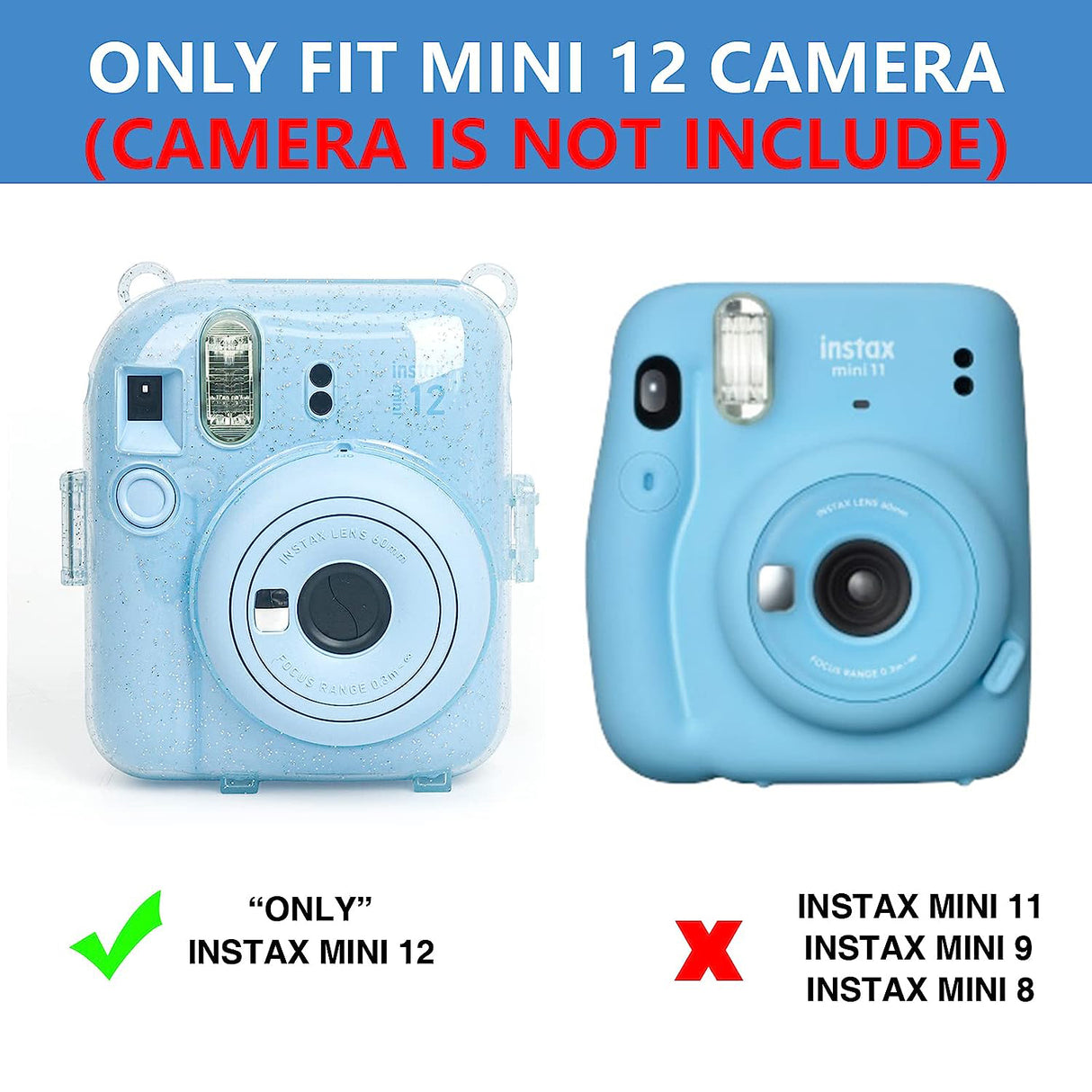 Zikkon Instax Mini 12 Protective Glitter Case Photo Storage Pocket (Pastel Blue)