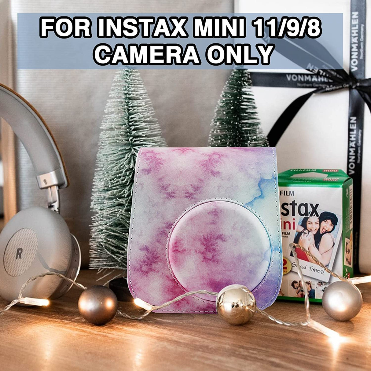 Zenko Instax mini 11 Camera PU Leather Case Bag Blue-Pink Watercolor