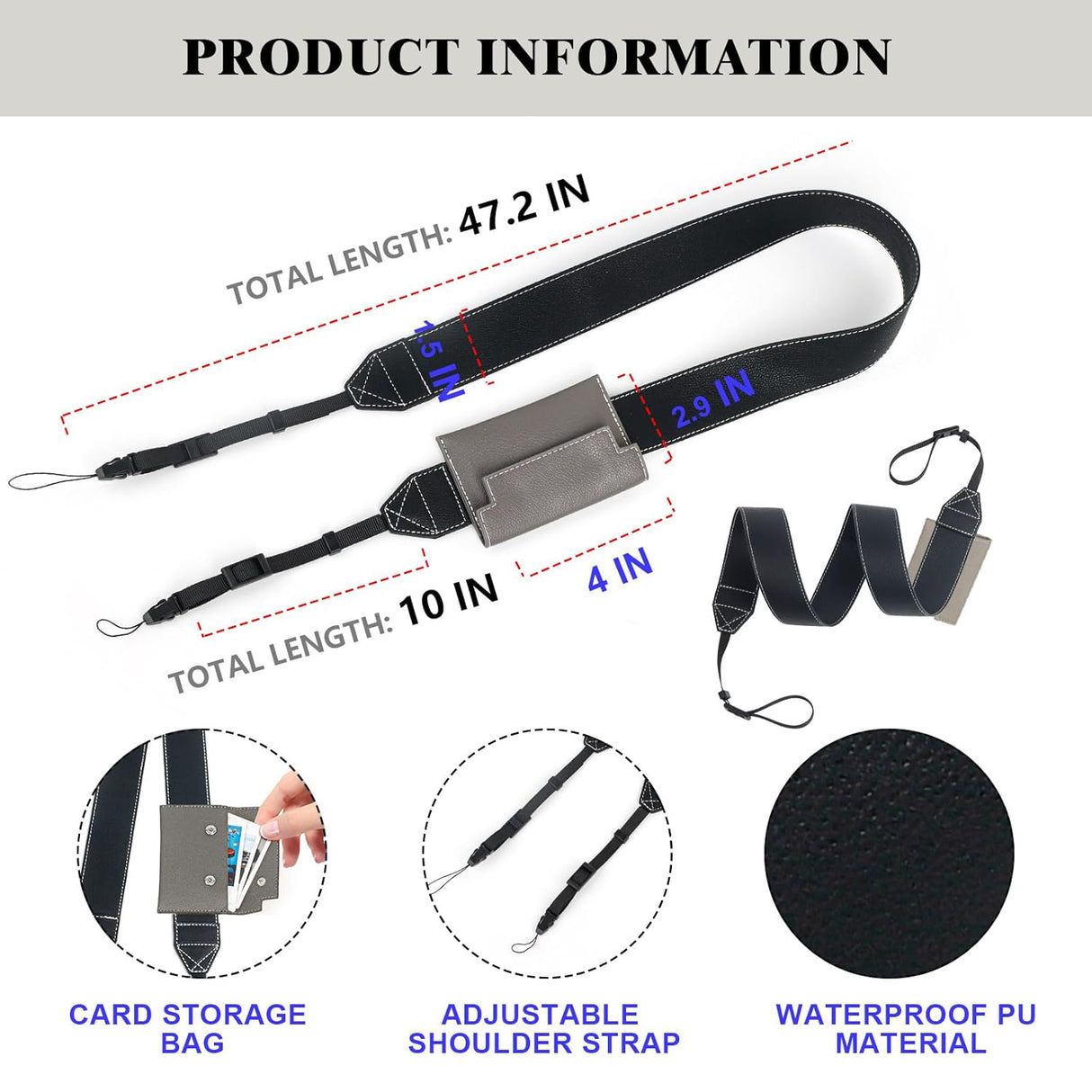 Zikkon Camera Shoulder Strap for fujifilm Instax Mini Evo 99 Film Instant Digital Camera Case (Black)