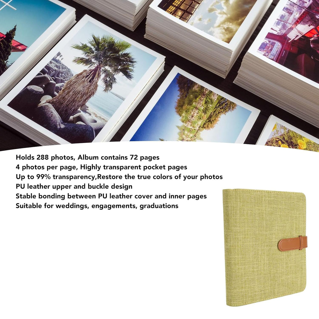 Zikkon Compatible 288 Sheet Cotton and linen photo album for Fujifilm Instax Mini Film (Green)