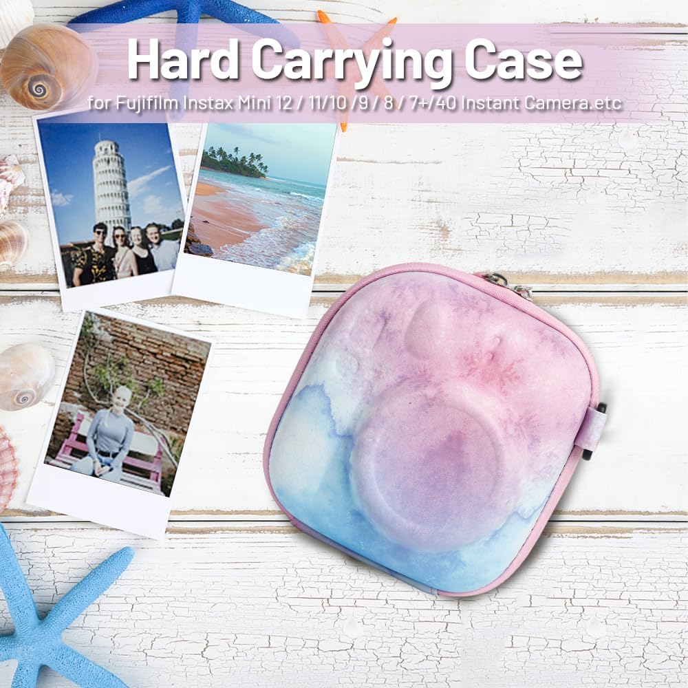 Zikkon EVA Universal Camera Case for Fujifilm Instax Mini 12/11/99/ SE/90/7 (Blue/pink Watercolor)