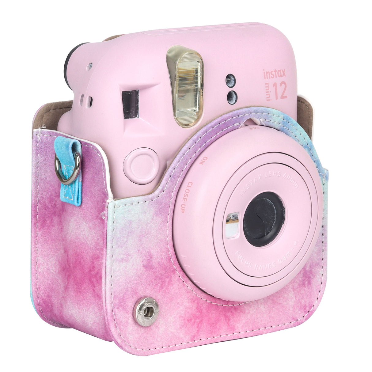 Zikkon Instax Mini 12 Protective Camera Case PU Leather Carrying Bag_Blue pink Watercolor