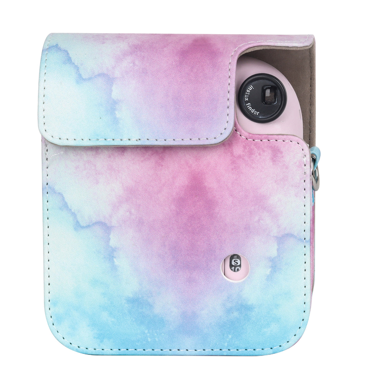 Zikkon Instax Mini 12 Protective Camera Case PU Leather Carrying Bag_Blue pink Watercolor