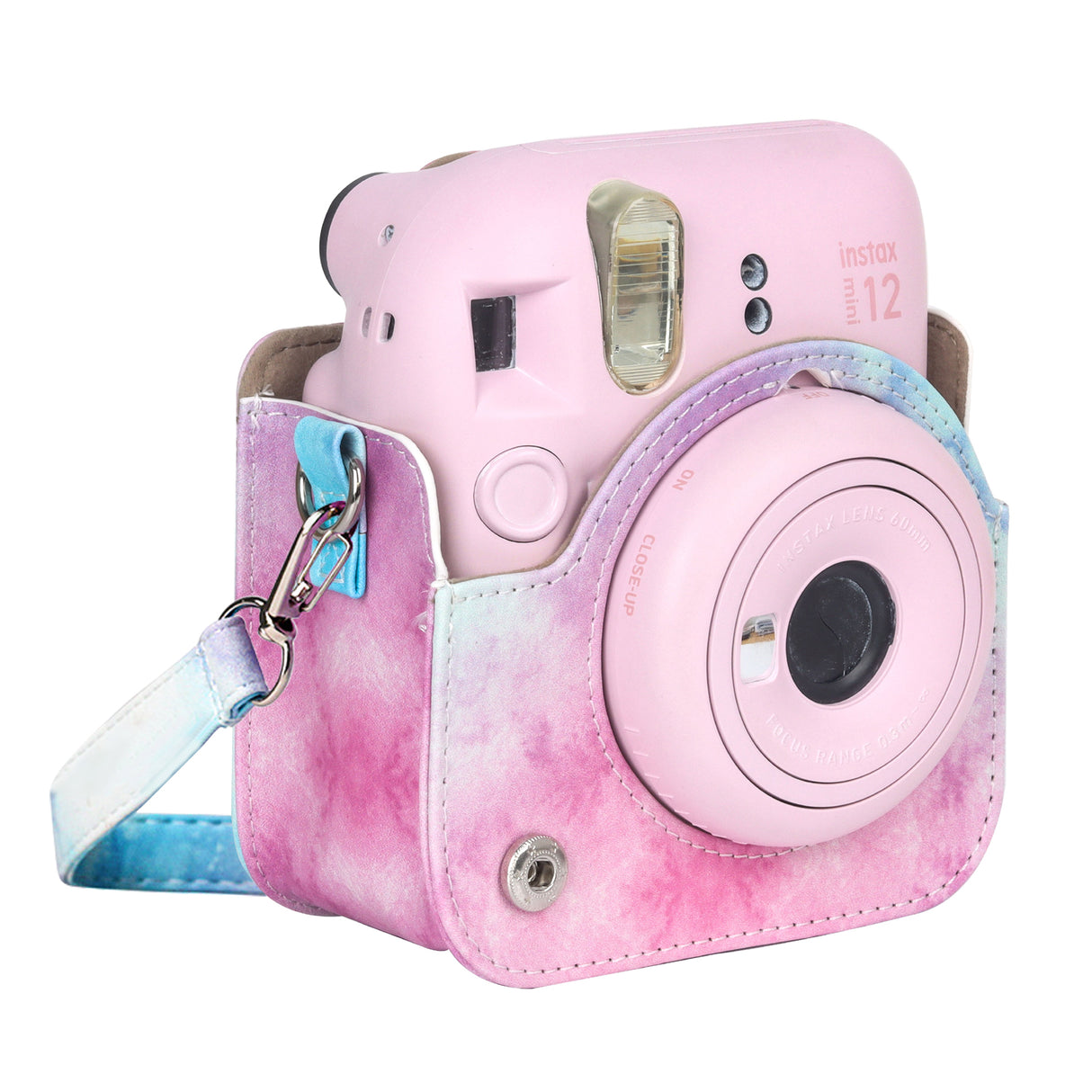 Zikkon Instax Mini 12 Protective Camera Case PU Leather Carrying Bag_Blue pink Watercolor