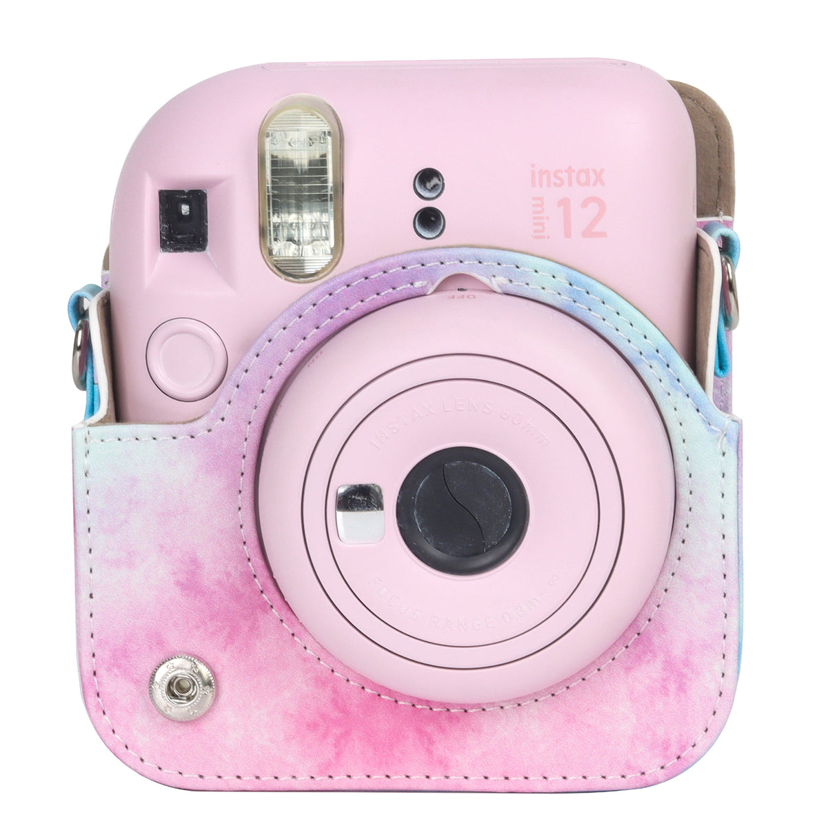 Zikkon Instax Mini 12 Protective Camera Case PU Leather Carrying Bag_Blue pink Watercolor