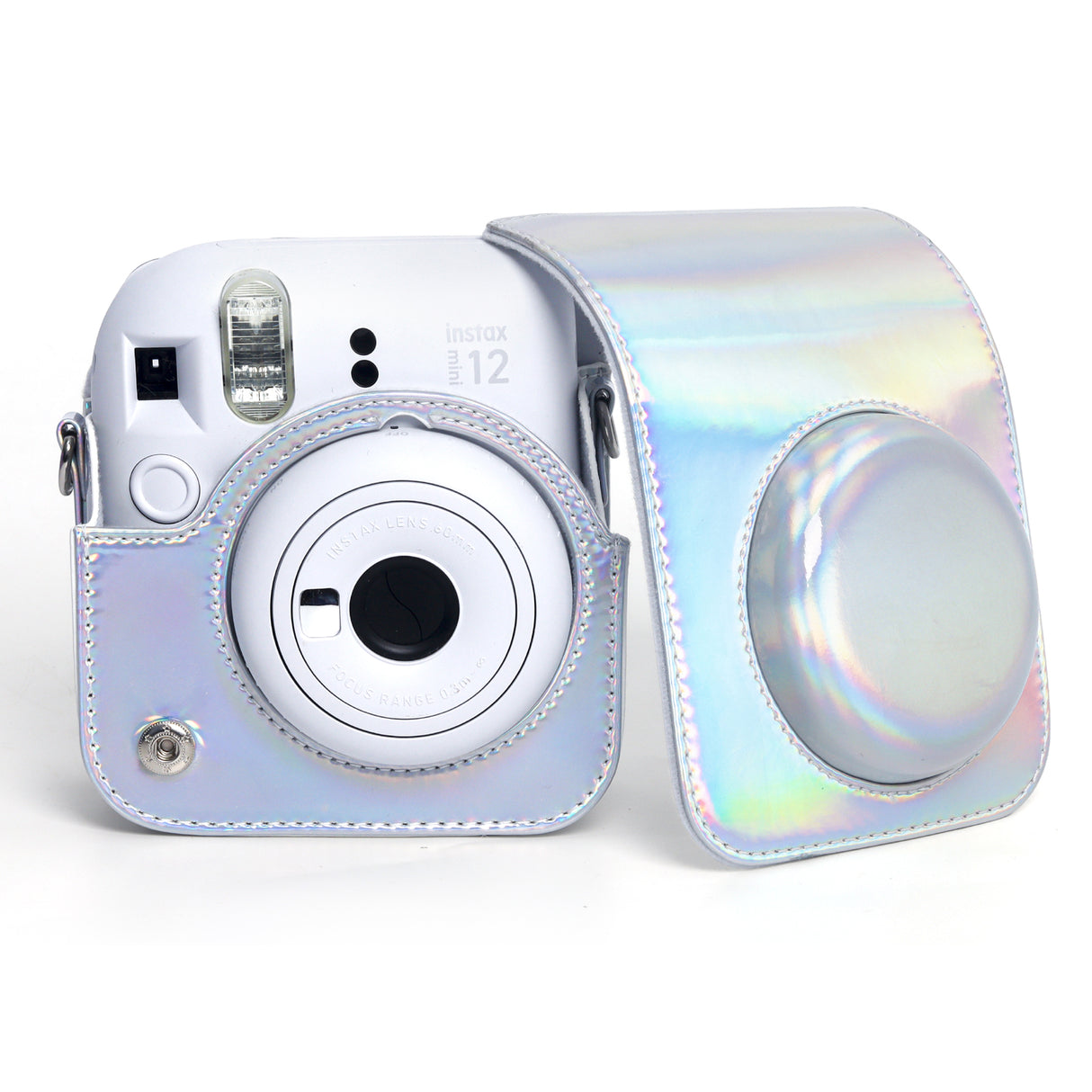 Zikkon Instax Mini 12 Protective Camera Case PU Leather Carrying Bag Holographic silver