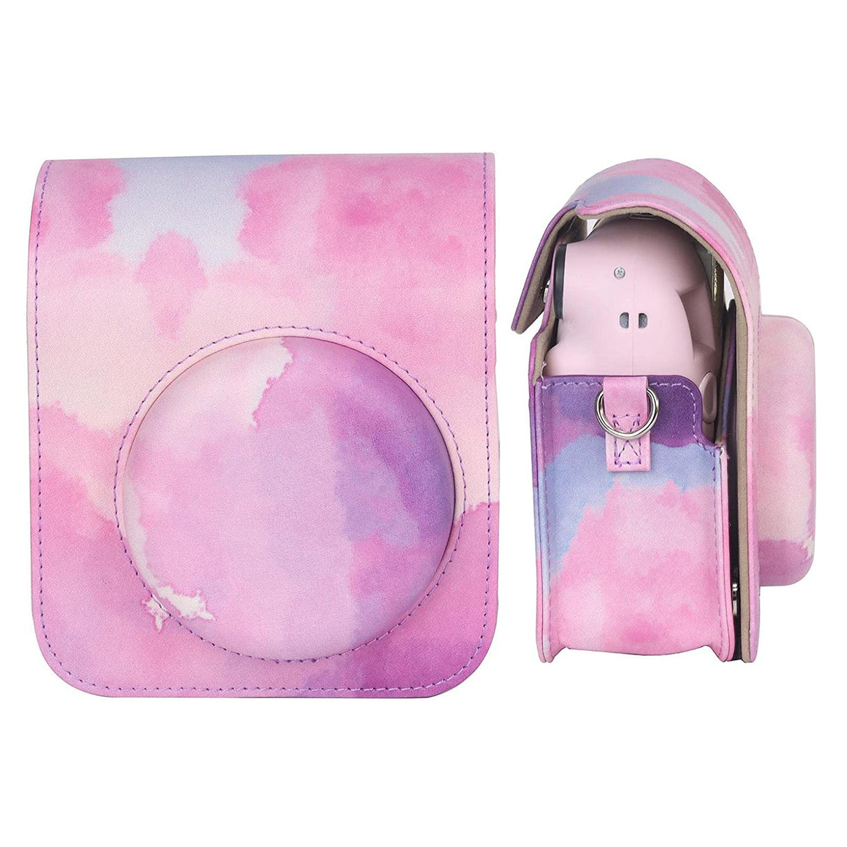Zikkon Instax Mini 12 Protective Camera Case PU Leather Carrying Bag _Pink Cloud