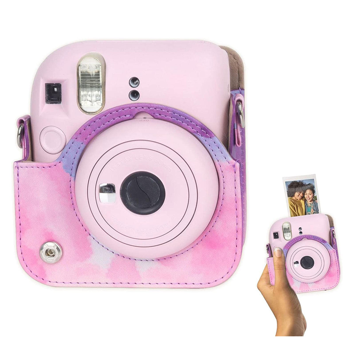 Zikkon Instax Mini 12 Protective Camera Case PU Leather Carrying Bag _Pink Cloud