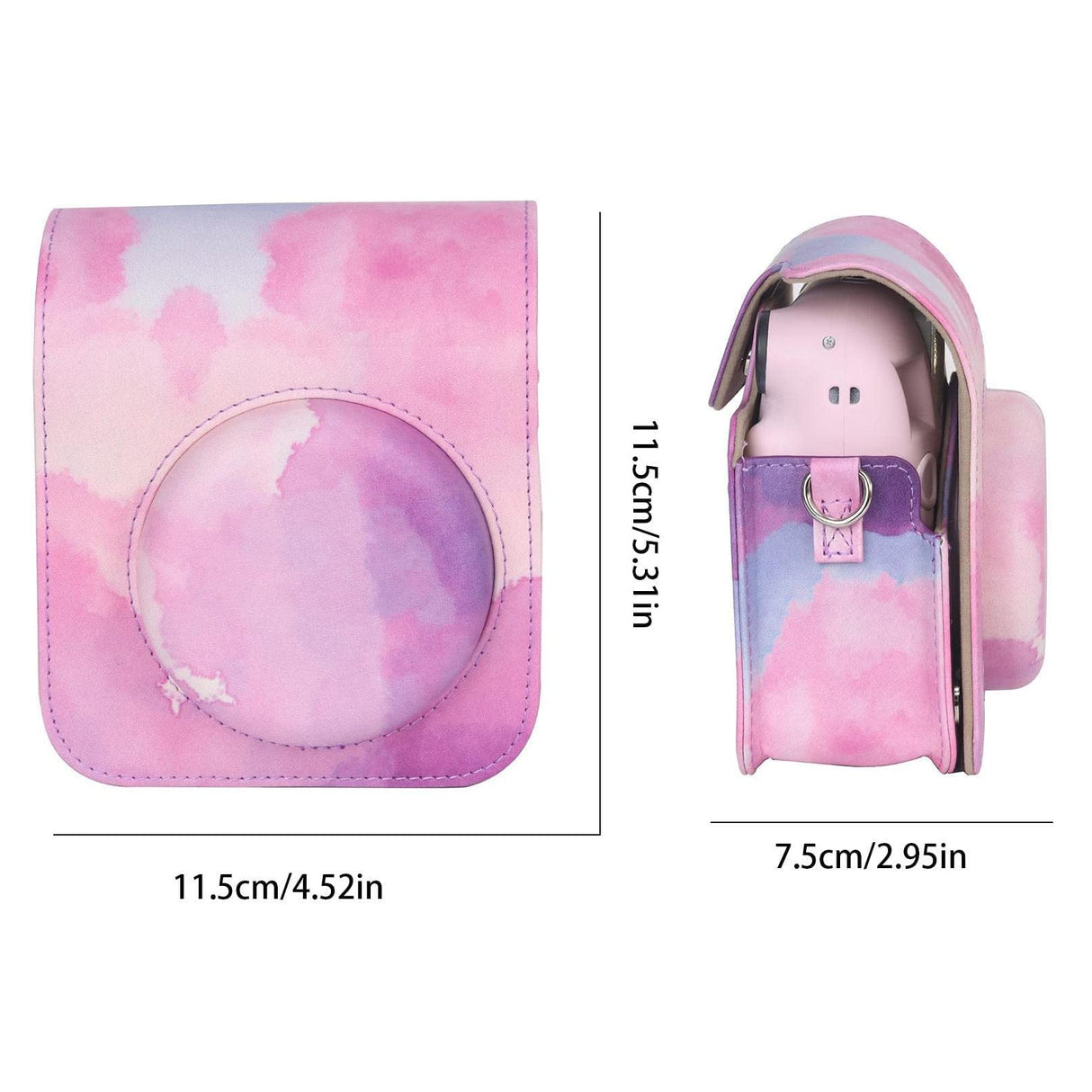 Zikkon Instax Mini 12 Protective Camera Case PU Leather Carrying Bag _Pink Cloud