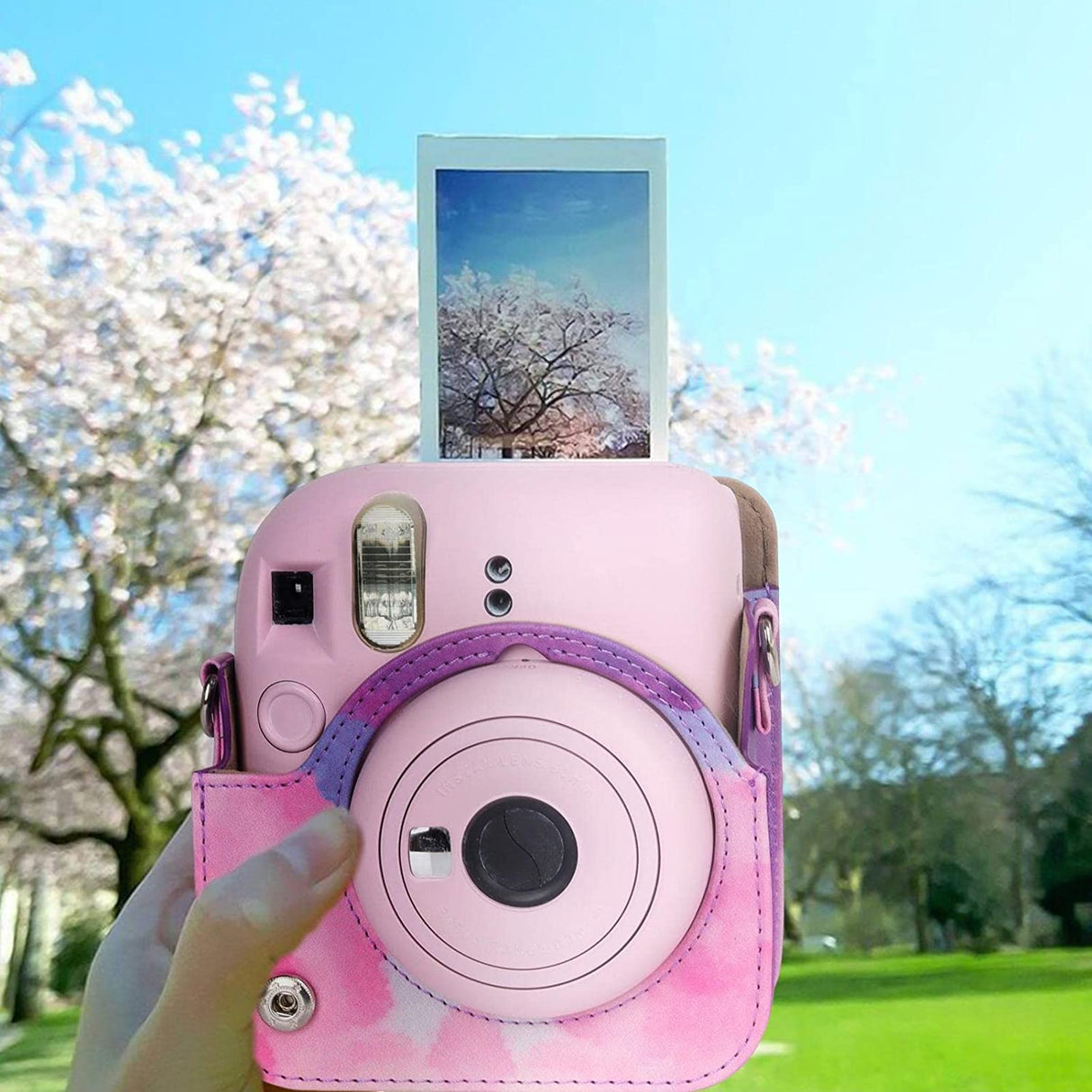 Zikkon Instax Mini 12 Protective Camera Case PU Leather Carrying Bag _Pink Cloud