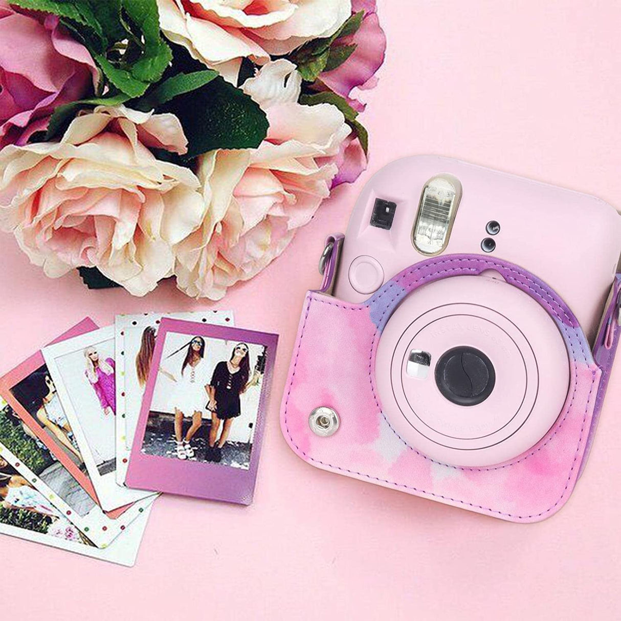 Zikkon Instax Mini 12 Protective Camera Case PU Leather Carrying Bag _Pink Cloud