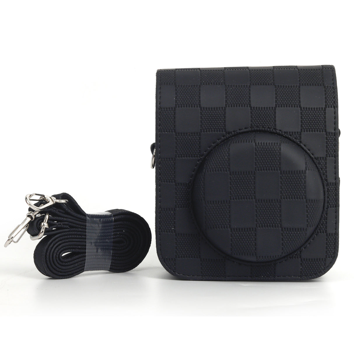Zikkon Instax Mini 12 Protective Camera Case PU Leather Checkerboard Style Carrying Bag Black