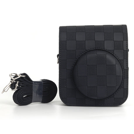 Zikkon Instax Mini 12 Protective Camera Case PU Leather Checkerboard Style Carrying Bag Black 