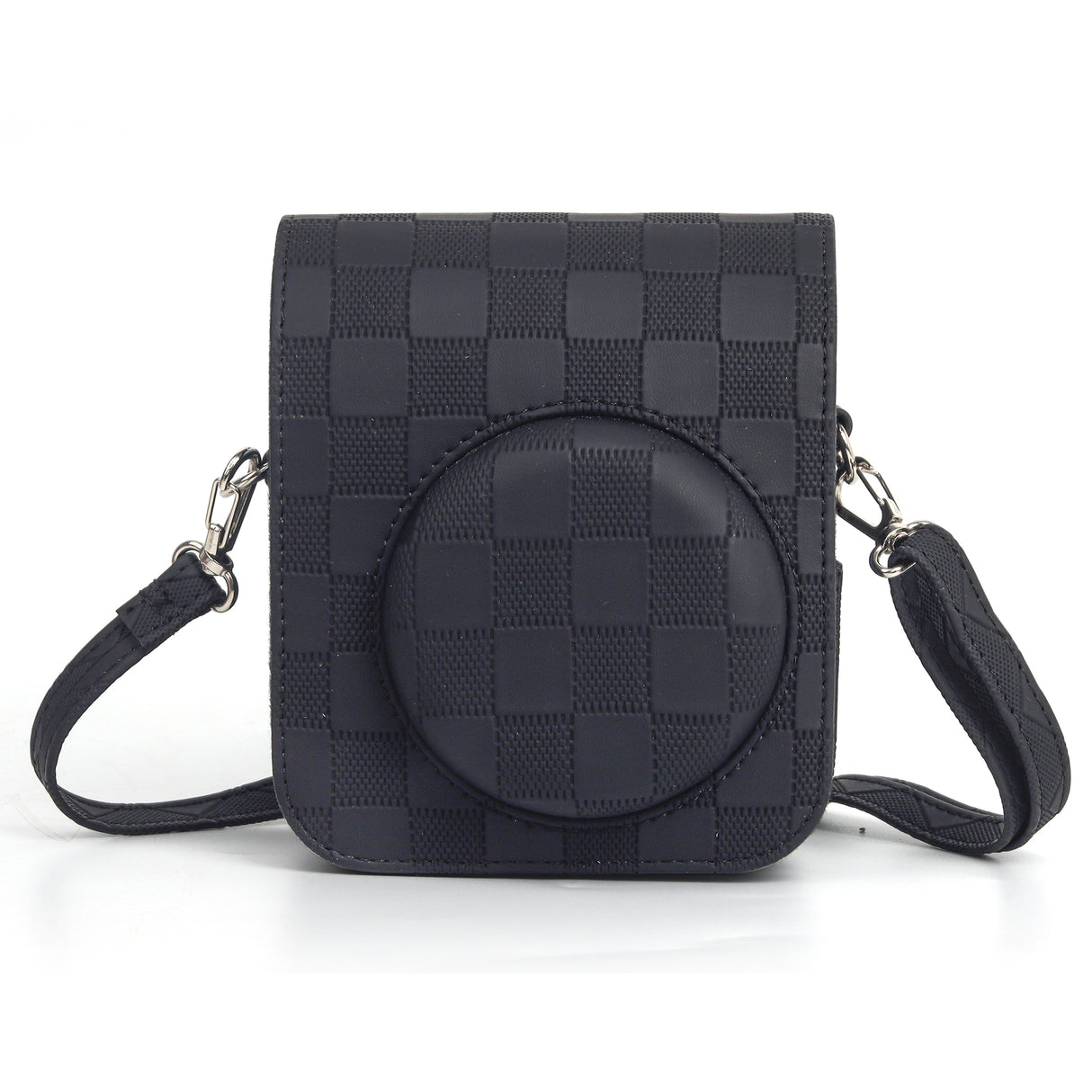 Zikkon Instax Mini 12 Protective Camera Case PU Leather Checkerboard Style Carrying Bag Black