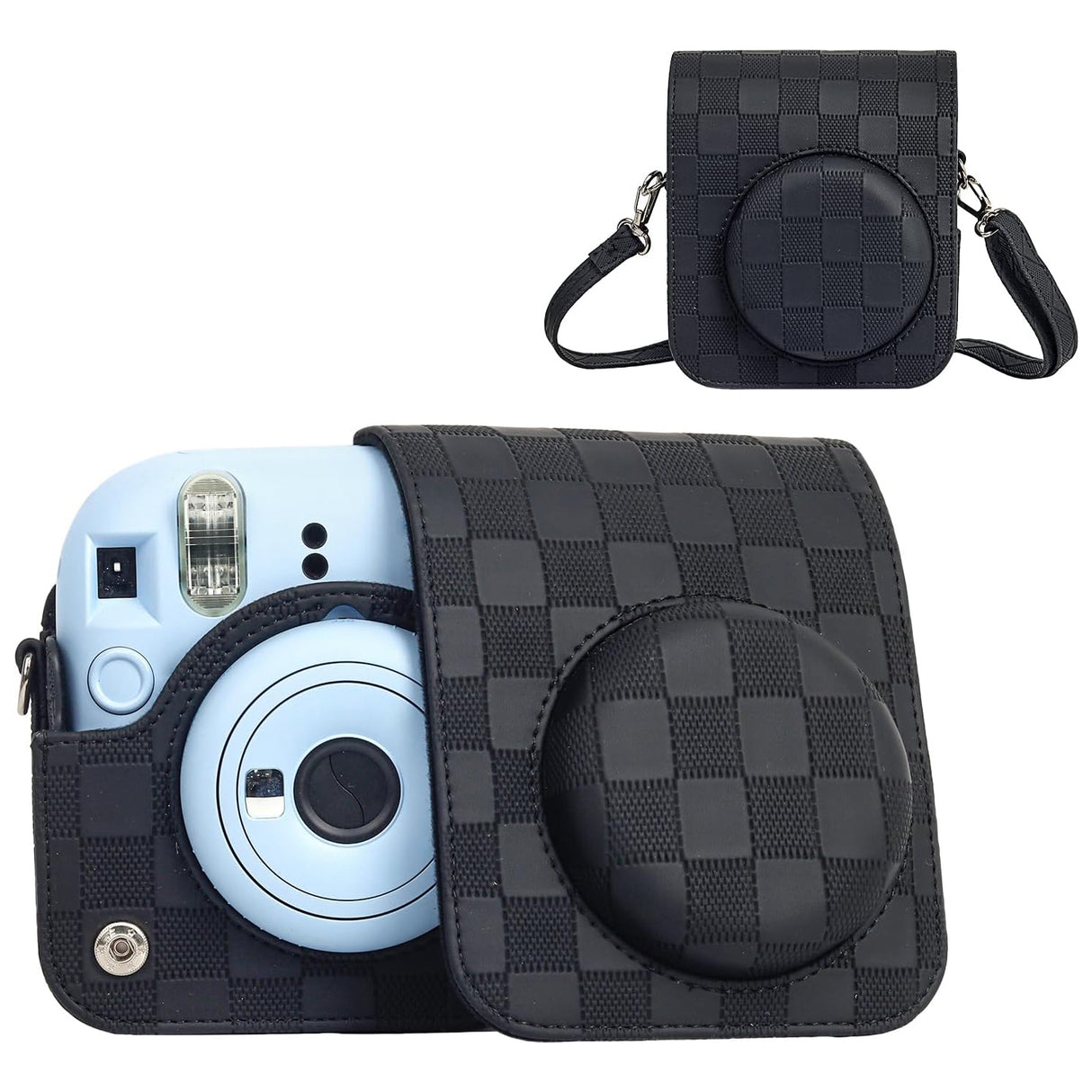 Zikkon Instax Mini 12 Protective Camera Case PU Leather Checkerboard Style Carrying Bag Black